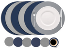 Cookinglife 6 sets de table + 6 dessous verres - Double face - Rond - Cuir vegan - Bleu / Gris - 12 pièces