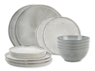 Service de vaisselle Salt & Pepper Artisan Green - 12 pièces / 4 personnes - 4 Assiette plates, 4 assiettes à petit-déjeuner en 4 bols