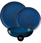 Service de vaisselle ASA Selection Saisons - Midnight Blue - 18 pièces / 6 personnes - 6 Assiette plates, 6 assiettes à petit-déjeuner en 6 bols
