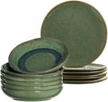 Leonardo Service de table Matera (Assiettes plates + Assiettes creuses) - Vert - 12 pièces / 6 personnes