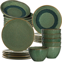 Leonardo Service de Vaisselle Matera (Assiettes Plates + Assiettes Creuses + Assiettes Petit Déjeuner + Bols) - Vert - 24 pièces / 6 personnes