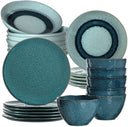 Leonardo Service de Vaisselle Matera (Assiettes Plates + Assiettes Creuses + Assiettes Petit Déjeuner + Bols) - Bleu - 24 pièces / 6 personnes