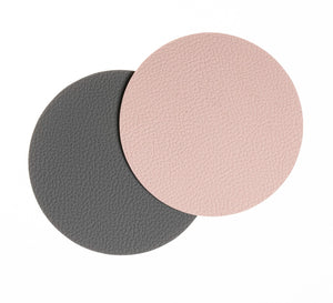 Sous-verres Jay Hill - Cuir végétalien - Gris / Rose - double face - ø 10 cm - 6 pièces