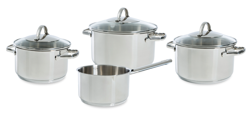 Ensemble de casseroles BK Essentials en acier inoxydable 4 pièces.