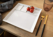 Assiette à fondue / Assiette gourmande - 5 compartiments - Blanc - 24 x 24 cm - 4 Pièces