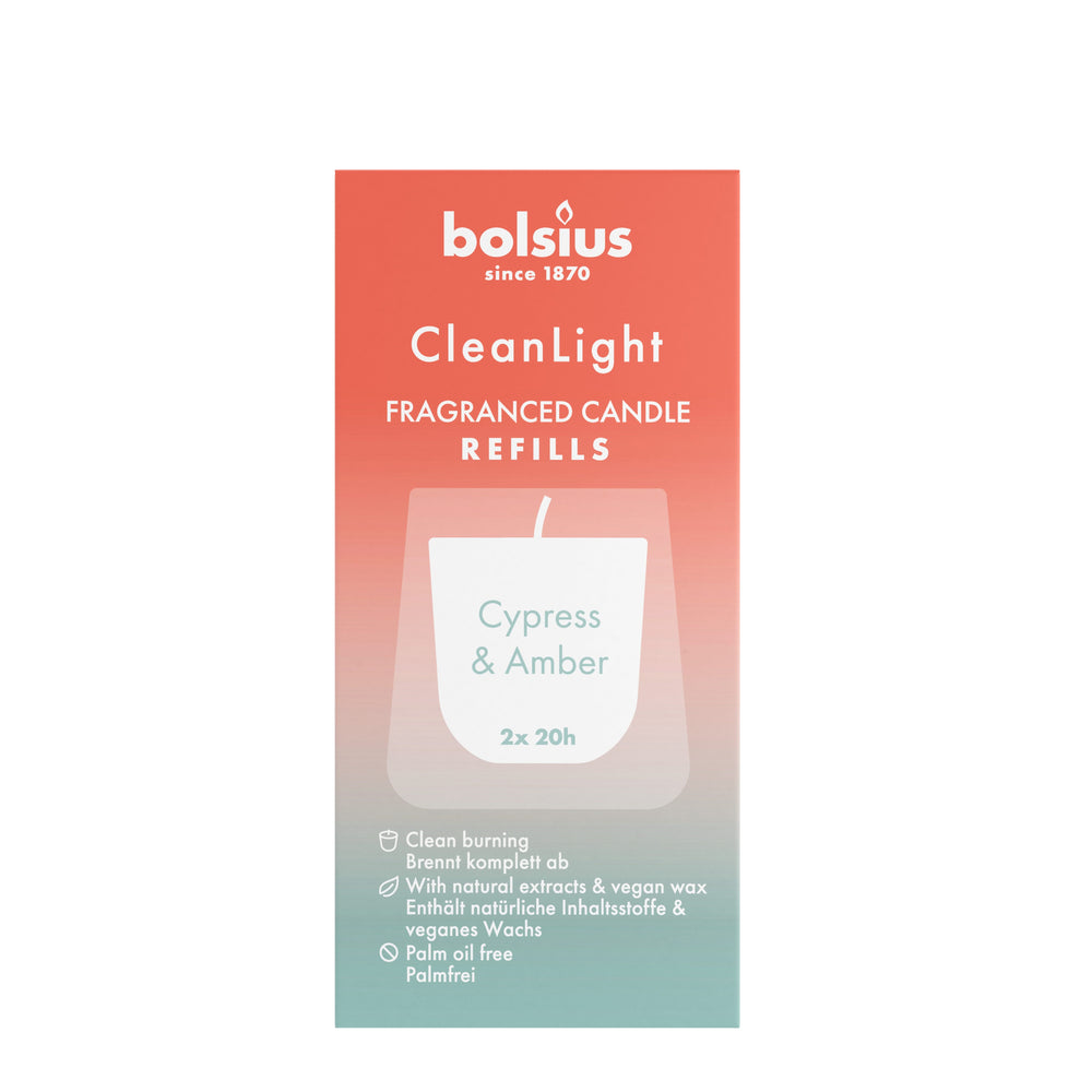 Recharge Bolsius - pour Clean Light - Cyprès & Ambre - 2 Pièces