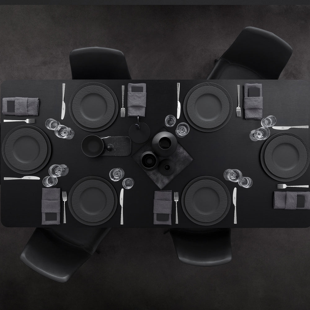 Service de vaisselle Villeroy & Boch Manufacture Rock - Noir - 12 pièces / 4 personnes - 4 Assiette plates, 4 assiettes à petit-déjeuner en 4 assiettes creuses