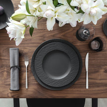 Service de vaisselle Villeroy & Boch Manufacture Rock - Noir - 12 pièces / 4 personnes - 4 Assiette plates, 4 assiettes à petit-déjeuner en 4 assiettes creuses
