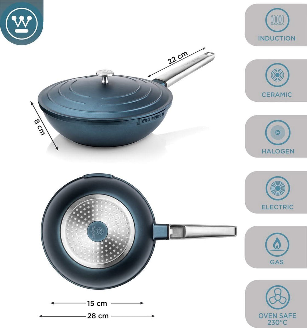 Ensemble de casseroles Westinghouse Performance (poêle wok + poêle grill) ø 28 cm - Bleu - Induction et toutes autres sources de chaleur