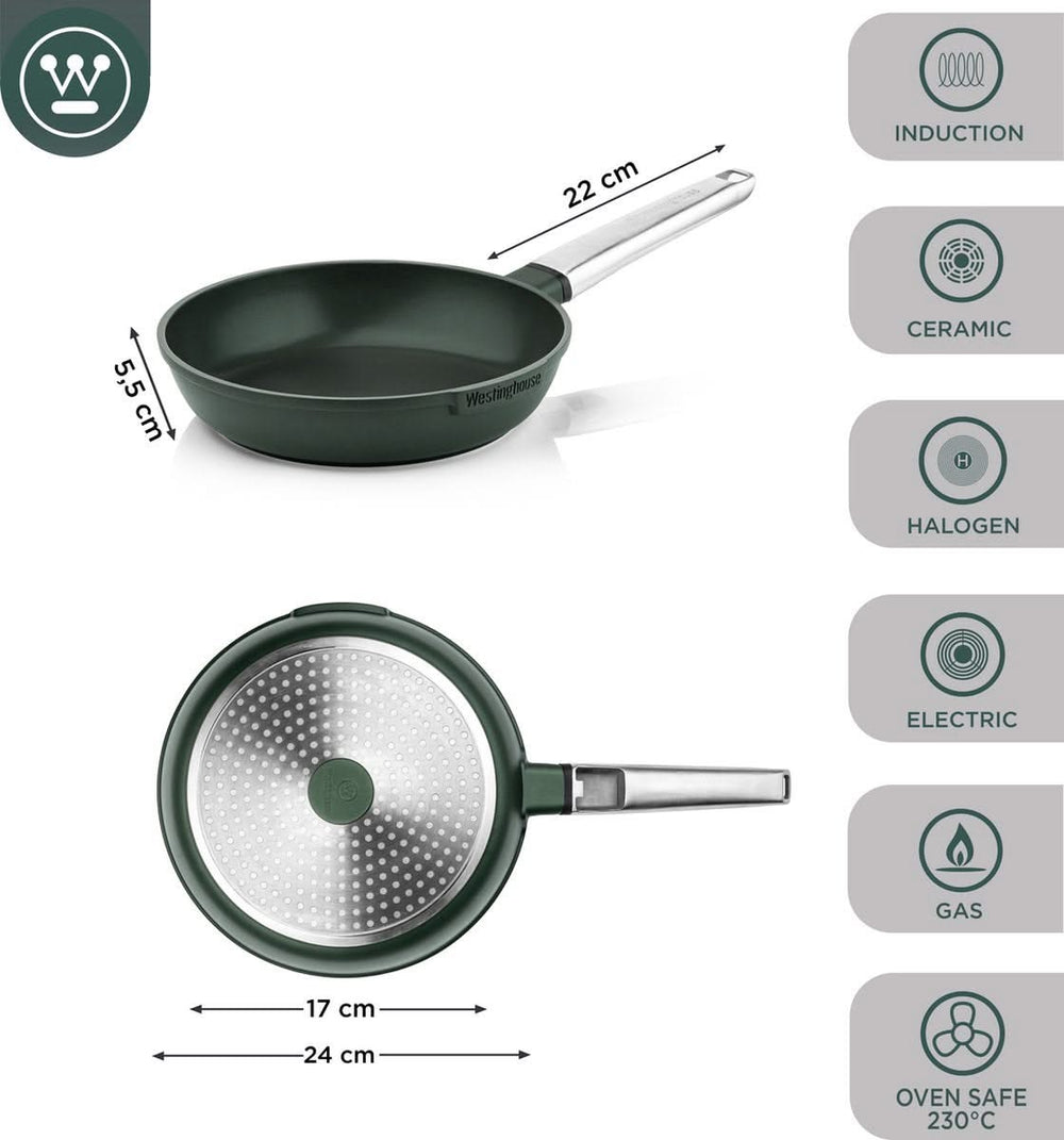 Ensemble de poêles Westinghouse Performance ø 24 et 28 cm - Vert - Induction et toutes autres sources de chaleur