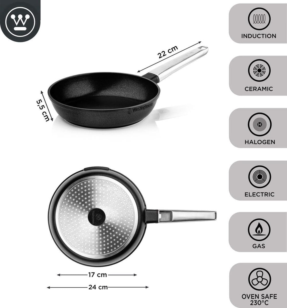 Ensemble de poêles Westinghouse Performance ø 24 et 28 cm - Noir - Induction et toutes autres sources de chaleur