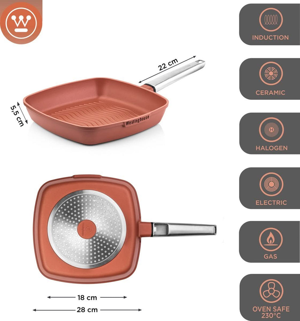 Ensemble de casseroles Westinghouse Performance (poêle wok + poêle grill) ø 28 cm - Rouge - Induction et toutes autres sources de chaleur