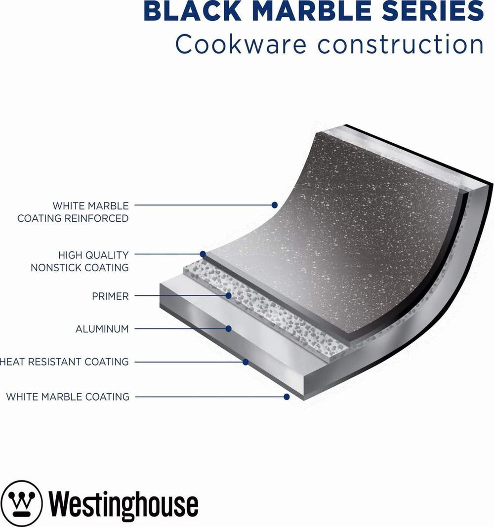 Ensemble de casseroles Westinghouse Marble Wood (wok de ø 30 cm + poêle à rôtir + Sauteuse de ø 28 cm) - Induction et toutes autres sources de chaleur