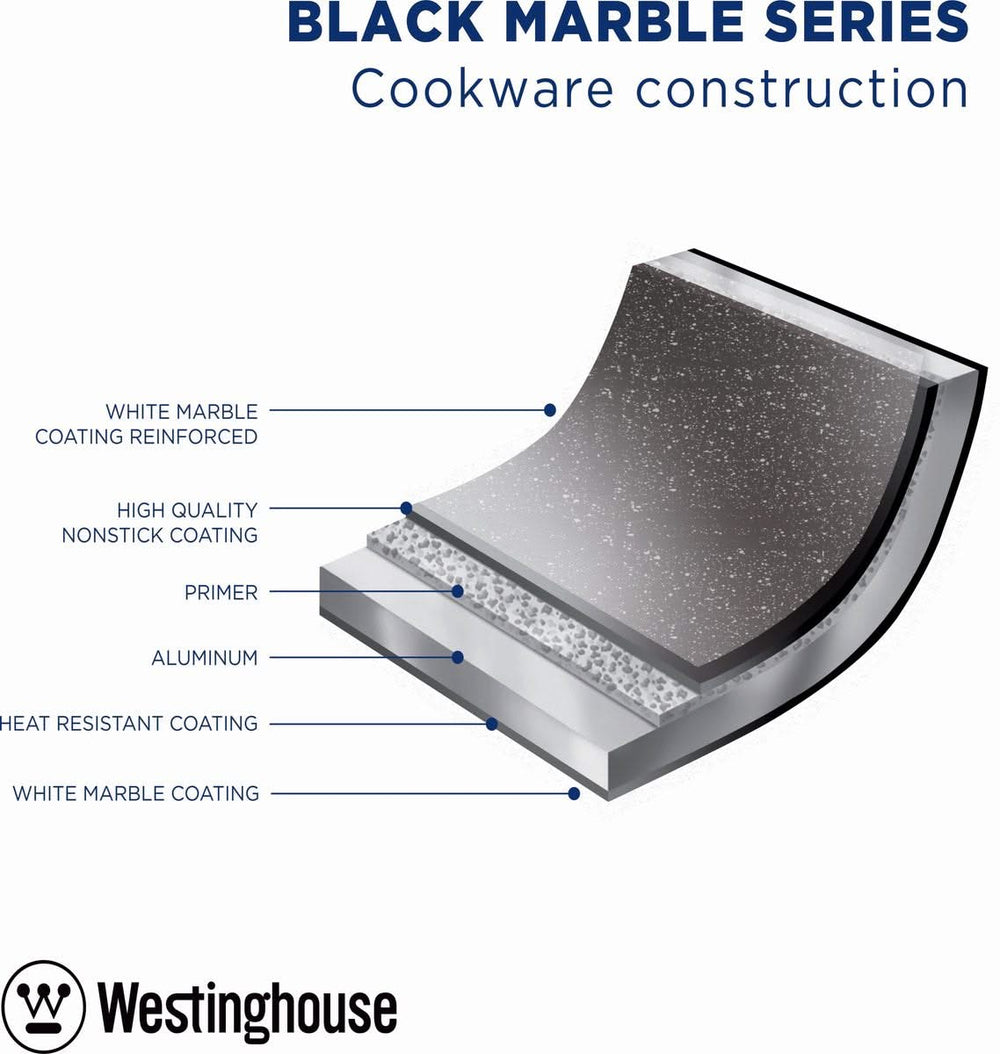 Ensemble de casseroles Westinghouse Marble Wood (Poêle ø 28 et 30 cm + Casserole ø 18 cm) - Induction et toutes autres sources de chaleur