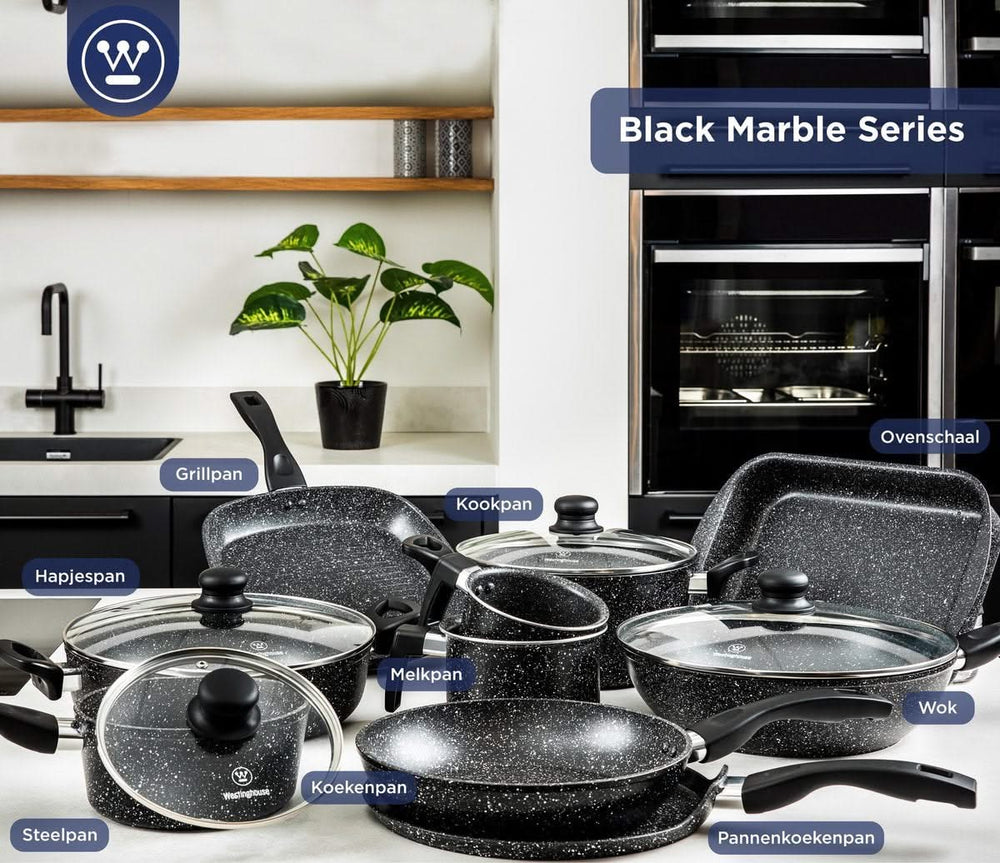 Ensemble de poêles Westinghouse Black Marble (poêle grill de 28 cm + poêle wok de ø 30 cm) - Induction et toutes autres sources de chaleur