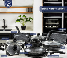 Ensemble de poêles Westinghouse Black Marble (poêle grill de 28 cm + poêle wok de ø 30 cm) - Induction et toutes autres sources de chaleur