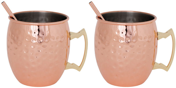 Verres à cocktail Moscow Mule avec pailles - Cozy Trendy- 450 ml - Cuivre martelé - 2 pièces