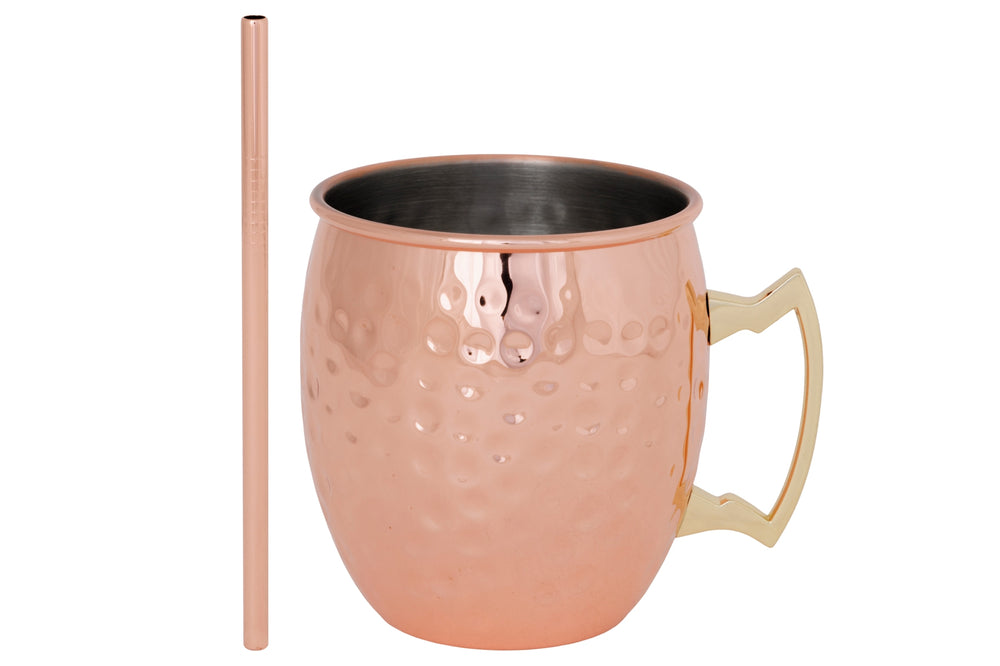Verres à cocktail Moscow Mule avec pailles - Cozy Trendy- 450 ml - Cuivre martelé - 2 pièces