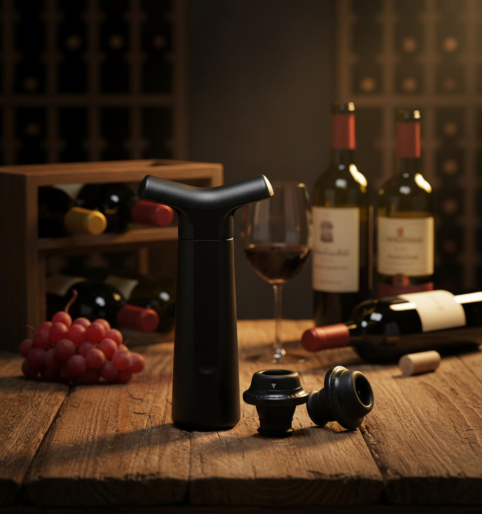 Cookinglife Wijn Vacuumpomp Met 2 Flessenstoppers Zwart