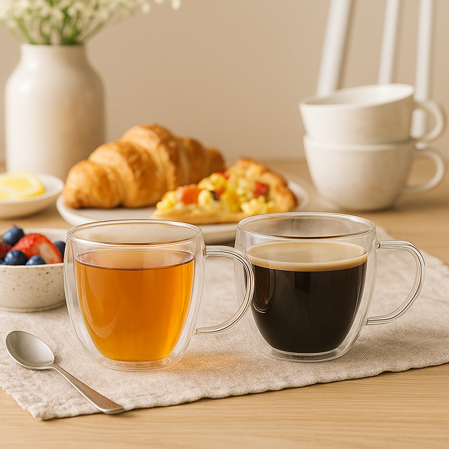 Verre à café/thé double paroi avec anse 280 ml - 2 pièces