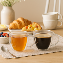 Verre à café/thé double paroi avec anse 280 ml - 2 pièces