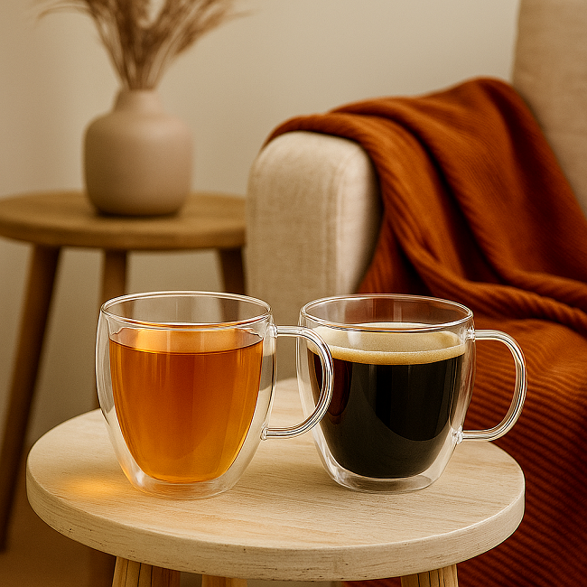 Verre à café/thé double paroi avec anse 280 ml - 2 pièces