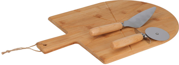 Pizza set Bamboe - Pizzaplank 43 x 30 cm, Pizzasnijder & Pizzames - Cookinglife