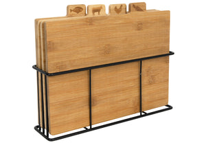 Ensemble de planches à découper en bambou Cookinglife avec support, 5 pièces