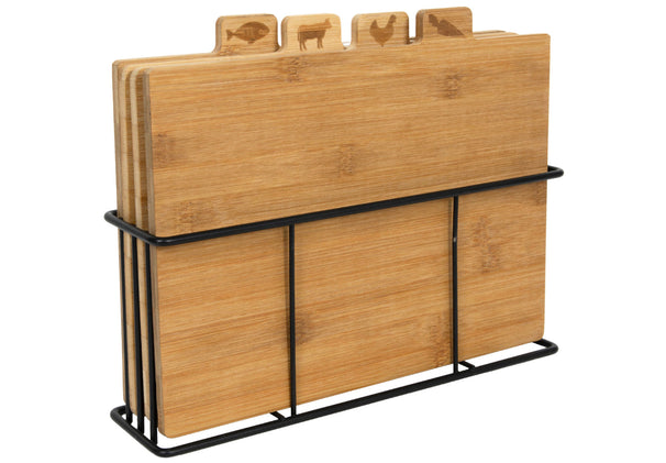Ensemble de planches à découper en bambou Cookinglife avec support, 5 pièces