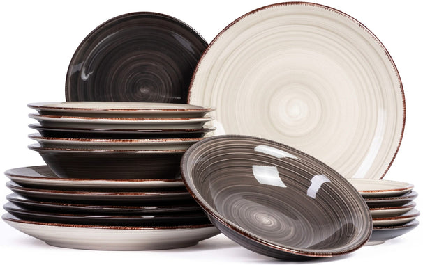 Ensemble de vaisselle Cookinglife - Delice Gris - 18 pièces / 6 personnes - 6 assiettes plates, 6 assiettes creuses et 6 assiettes à dessert