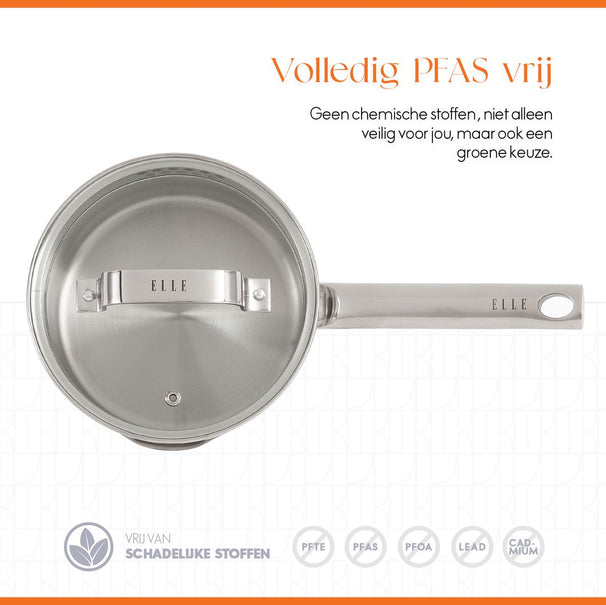 ELLE Gourmet Casserole Moderne avec Couvercle - Ø 16 cm - Sans revêtement antiadhésif - Inox