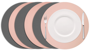 Sets de Table Cookinglife - Double face - Cuir vegan - Gris / Rose ø 38 cm - 6 pièces