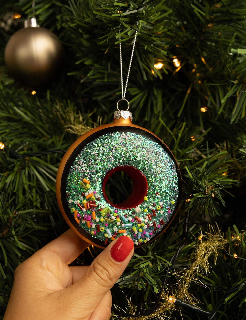 Boule de Noël Nordic Light Donut Marron/Bleu 10 cm