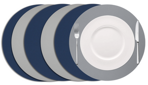 Sets de Table Cookinglife - Double face - Cuir vegan - Gris / Bleu ø 38 cm - 6 pièces