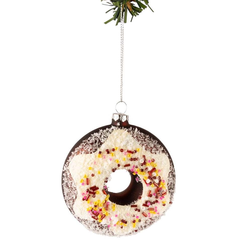 Boule de Noël Nordic Light Donut Blanc/Marron 10 cm