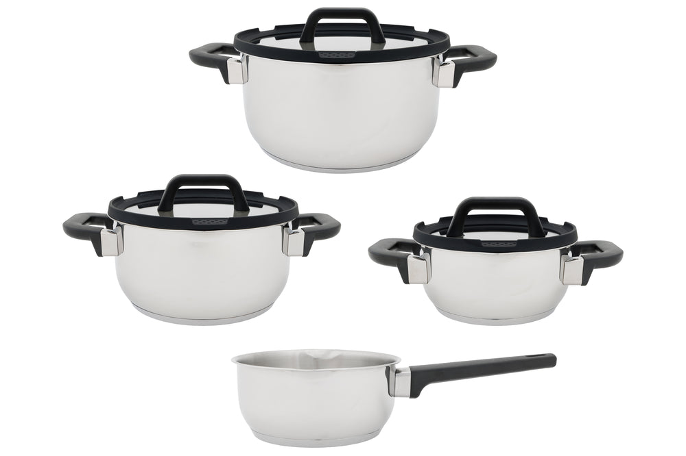Cookinglife Pannenset Stay Cool - RVS - Kookpan Ø 16, 20, 24 cm & Steelpan Ø 16 cm + Deksels - 7 delig