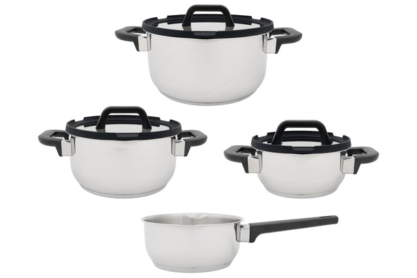 Cookinglife Pannenset Stay Cool - RVS - Kookpan Ø 16, 20, 24 cm & Steelpan Ø 16 cm + Deksels - 7 delig