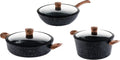 Ensemble de casseroles Westinghouse Marble Wood (wok de ø 30 cm + poêle à rôtir + Sauteuse de ø 28 cm) - Induction et toutes autres sources de chaleur