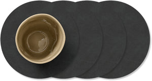 Dessous de Verre LIND DNA Nupo - Cuir - Noir - ø 10 cm - 4 pièces