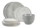 Service de vaisselle Salt & Pepper Artisan Green - 12 pièces / 4 personnes - 4 Assiette plates, 4 assiettes à petit-déjeuner en 4 bols