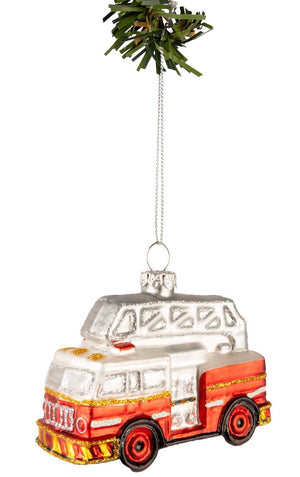 Boule de Noël Nordic Light - Camion de pompiers - en verre - 9 cm