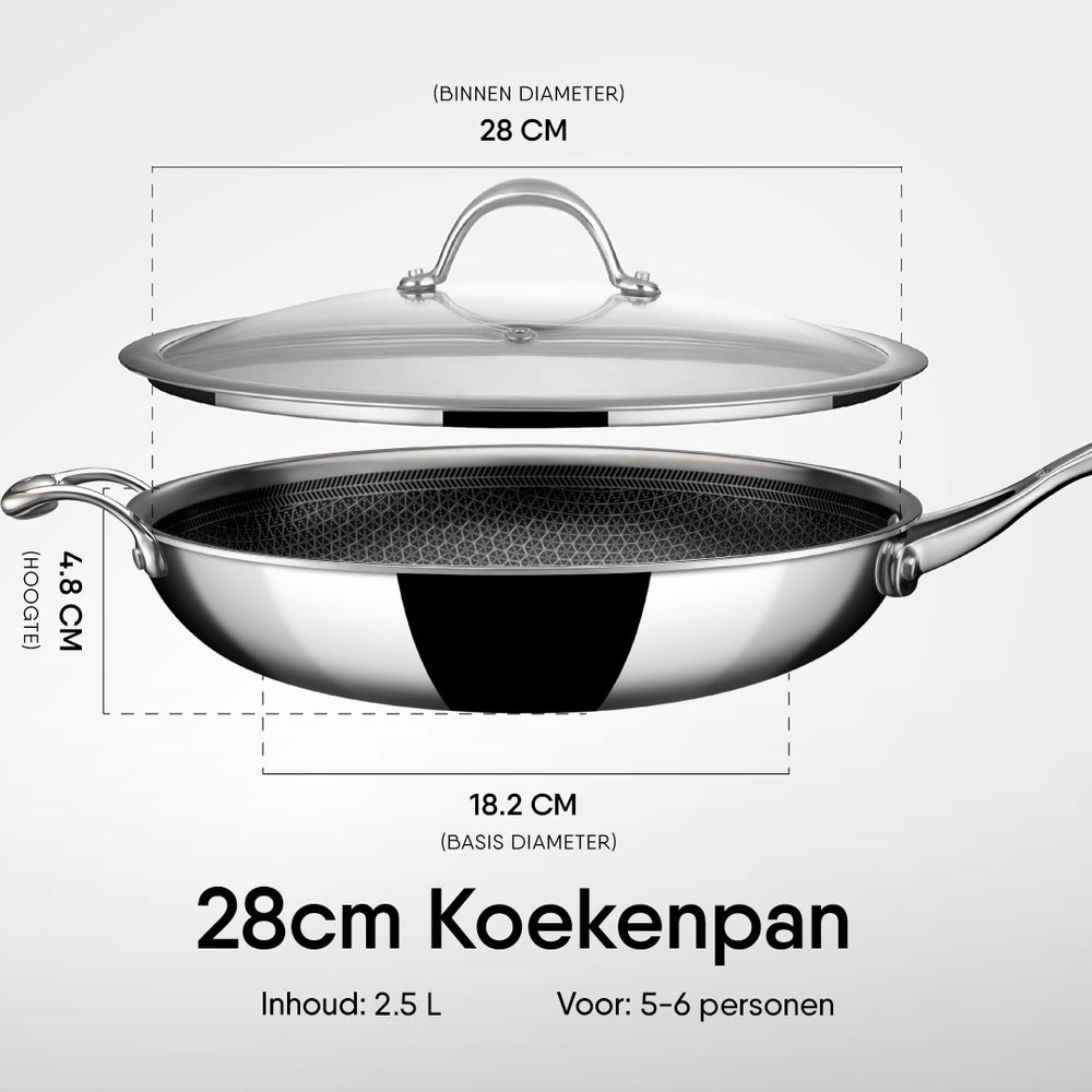 Poêle à Frire Hybride Stahl Cookware - 28 cm - Couvercle Inclus