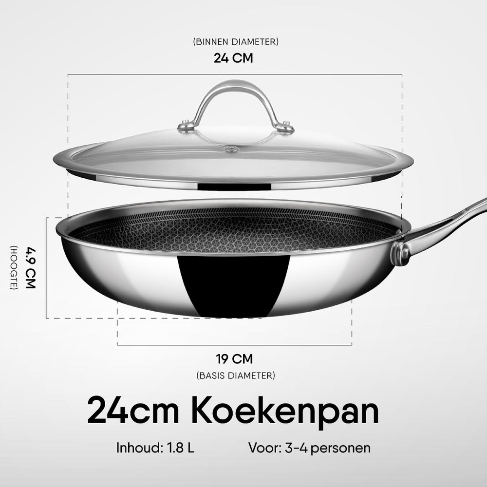 Poêle à Frire Hybride Stahl Cookware - 24 cm - Couvercle Inclus