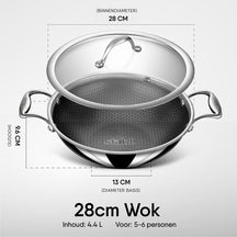 Poêle Wok hybride Stahl Cookware - 28 cm - Couvercle inclus