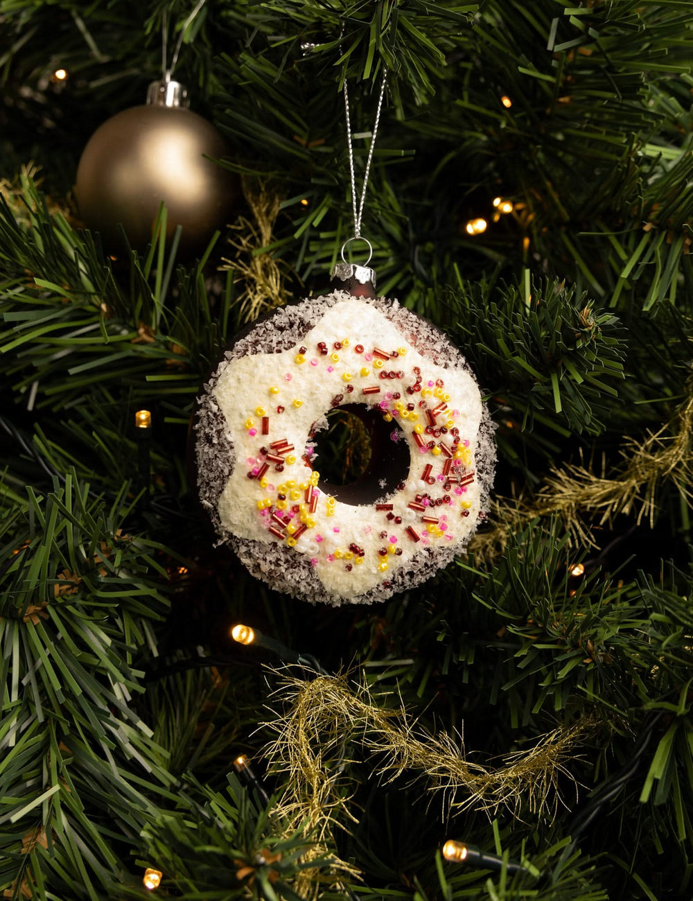 Boule de Noël Nordic Light Donut Blanc/Marron 10 cm