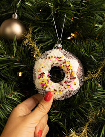 Boule de Noël Nordic Light Donut Blanc/Marron 10 cm