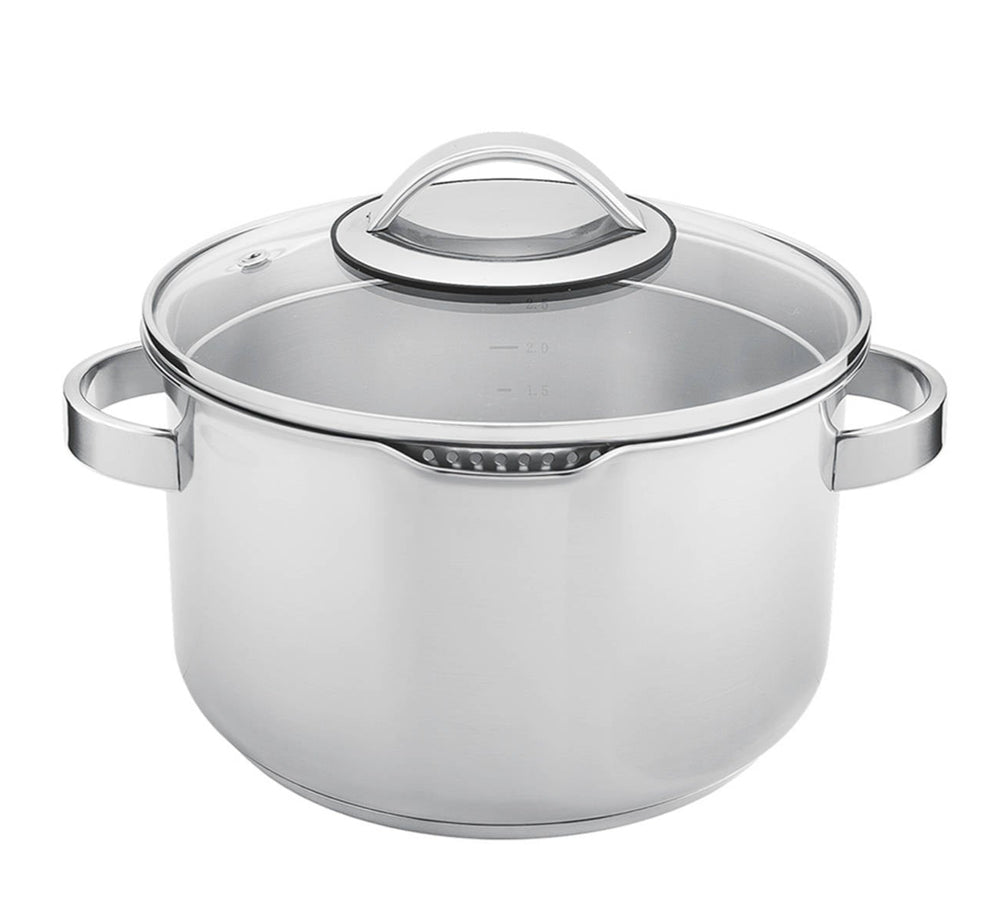 Ensemble de 6 casseroles Sola Pearl : casseroles ø 16, 18 et 20 cm, poêles BEKA 24 et 28 cm et casserole ø 16 cm. Compatible induction et hotte intégrée.