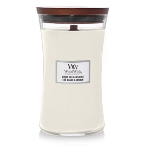 Bougie parfumée WoodWick - En verre - Thé blanc et Jasmin - 18 cm / ø10 cm