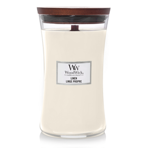 Bougie parfumée WoodWick - a mèche en bois - Linen - 18 cm / ø 10 cm