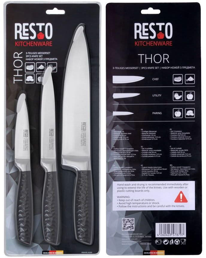 Ensemble de couteaux Resto Kitchenware Thor en acier inoxydable - 3 pièces